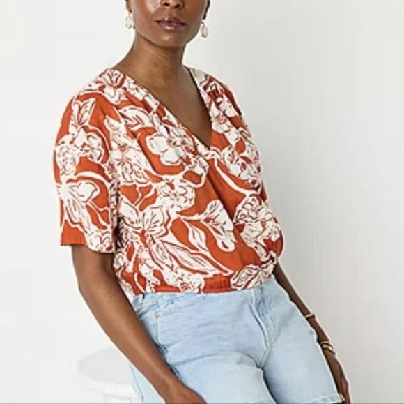 a.n.a Womens V Neck Short Sleeve Wrap Shirt - Picture 12 of 12